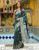 Bottle Green Silk Woven Banarasi Saree