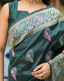Bottle Green Silk Woven Banarasi Saree