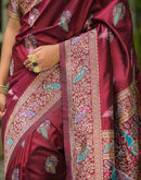 Maroon Silk Woven Banarasi Saree