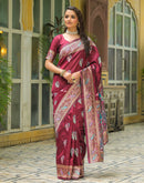 Maroon Silk Woven Banarasi Saree