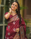 Maroon Silk Woven Banarasi Saree