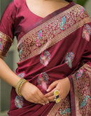 Maroon Silk Woven Banarasi Saree