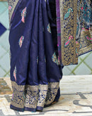 Navy Blue Silk Woven Banarasi Saree