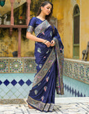 Navy Blue Silk Woven Banarasi Saree