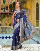 Navy Blue Silk Woven Banarasi Saree