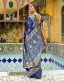 Navy Blue Silk Woven Banarasi Saree