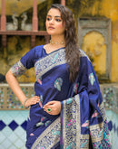 Navy Blue Silk Woven Banarasi Saree