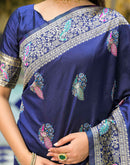 Navy Blue Silk Woven Banarasi Saree