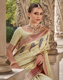Beige Silk Woven Saree