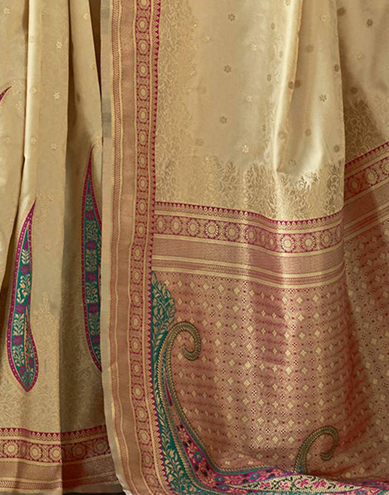 Beige Silk Woven Saree