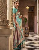 Turquoise Silk Woven Banarasi Saree