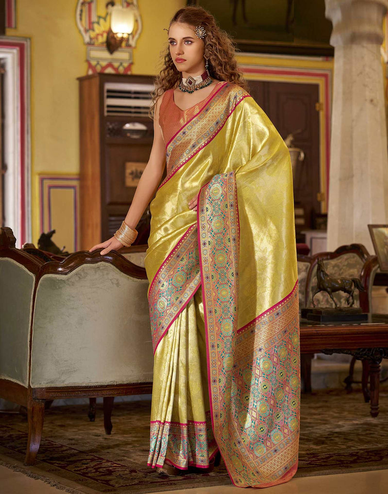 Yellow Tissue Silk Woven Banarasi Saree