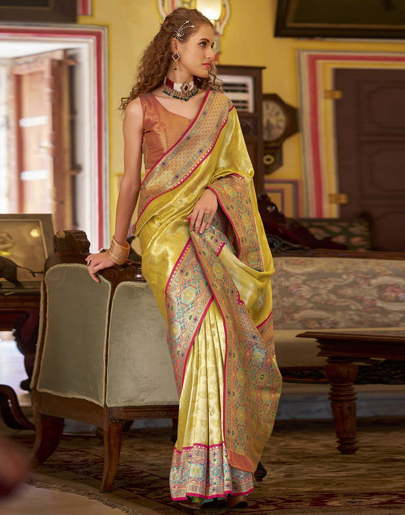 Yellow Tissue Silk Woven Banarasi Saree