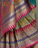 Teal Green Tissue Silk Woven Paithani Saree
