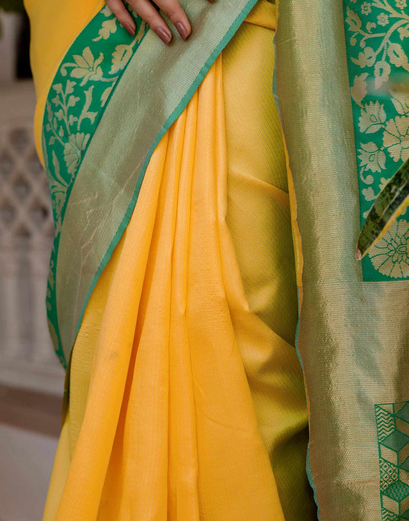 Yellow Silk Woven Saree