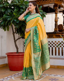 Yellow Silk Woven Saree