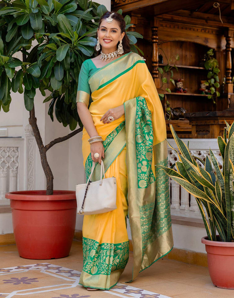 Yellow Silk Woven Saree