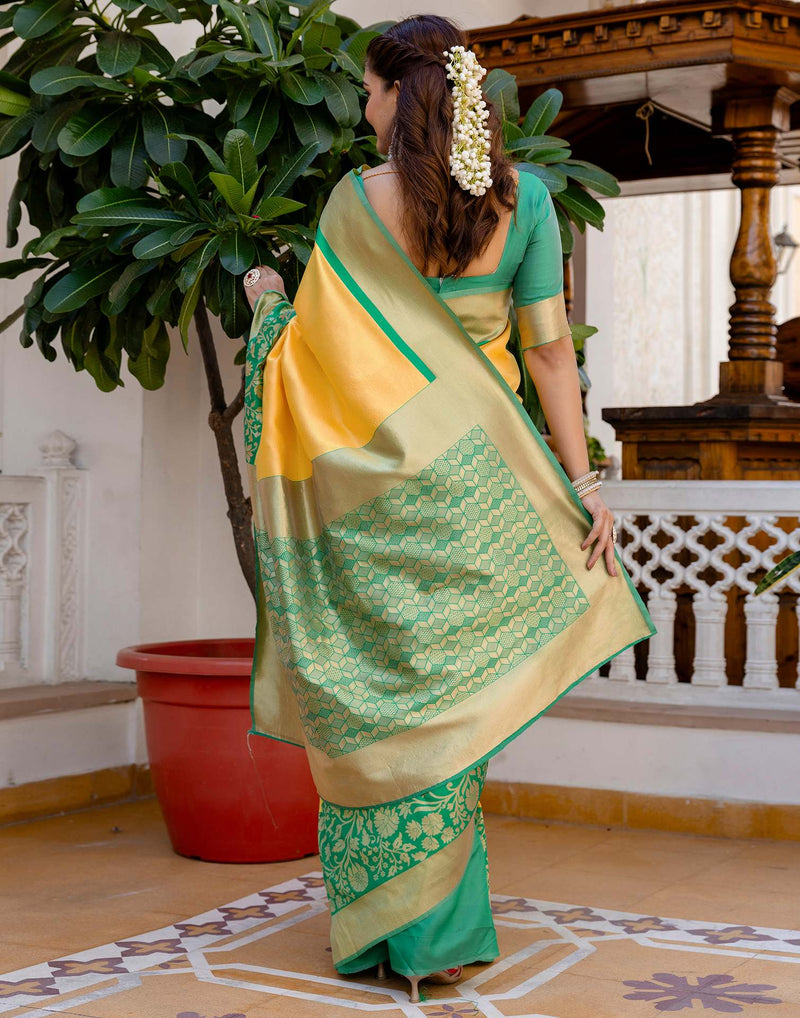 Yellow Silk Woven Saree