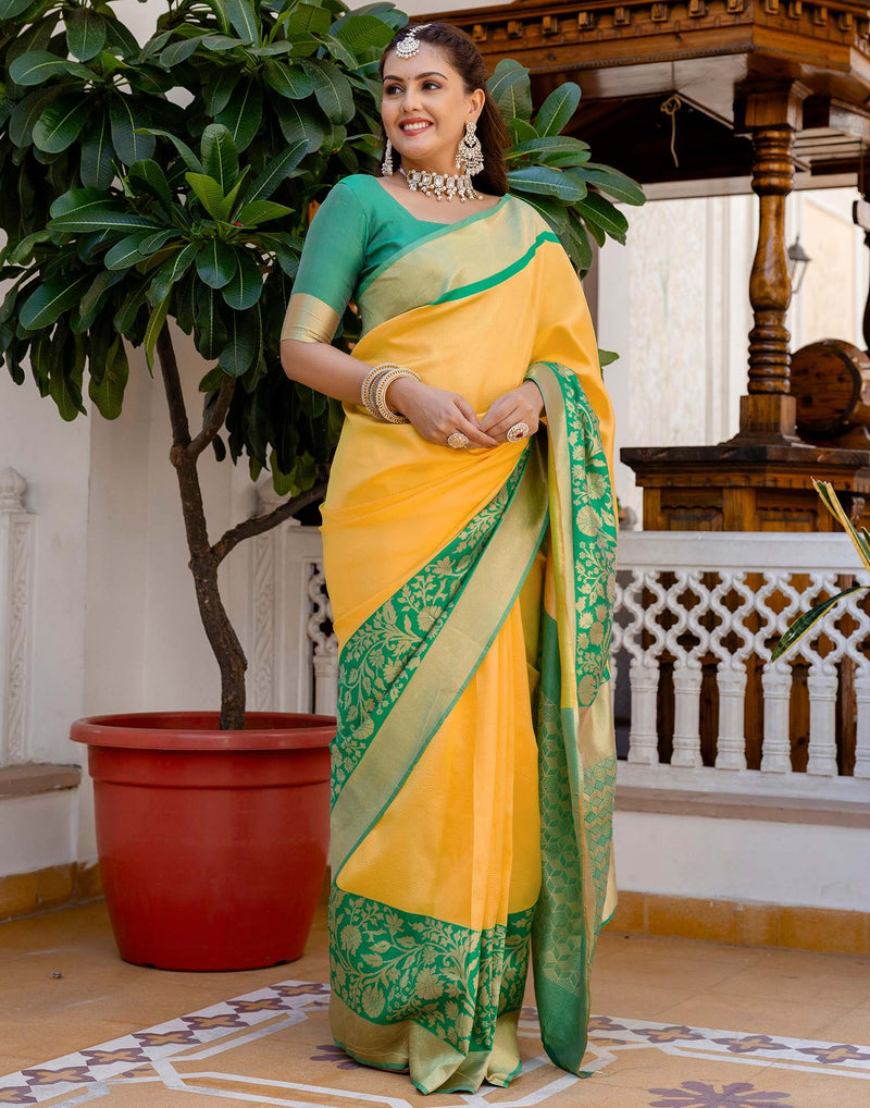 Yellow Silk Woven Saree
