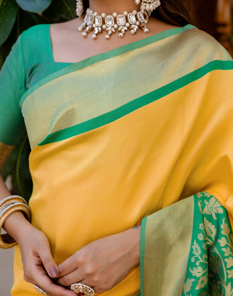 Yellow Silk Woven Saree