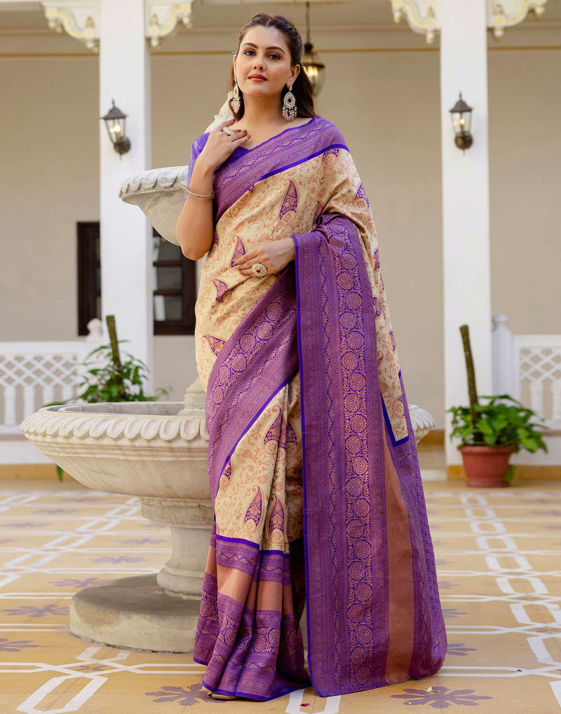 Beige Silk Woven Banarasi Saree