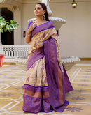 Beige Silk Woven Banarasi Saree
