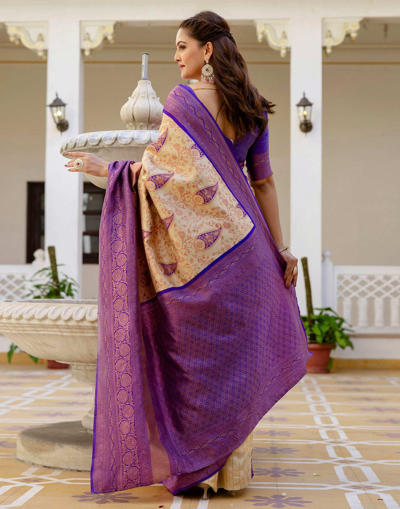 Beige Silk Woven Banarasi Saree