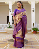 Beige Silk Woven Banarasi Saree