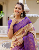 Beige Silk Woven Banarasi Saree