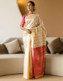 Off White Silk Woven Patola Saree