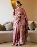 Dusty Pink Silk Woven Patola Saree