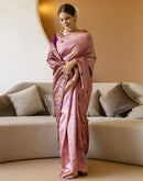 Dusty Pink Silk Woven Patola Saree