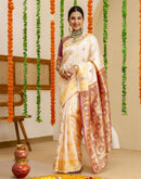 Off White Silk Woven Saree