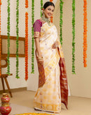 Off White Silk Woven Saree