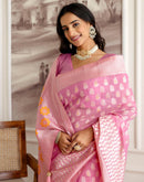 Baby Pink Chanderi Woven Saree