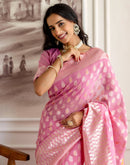 Baby Pink Chanderi Woven Saree