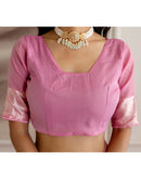 Baby Pink Chanderi Woven Saree