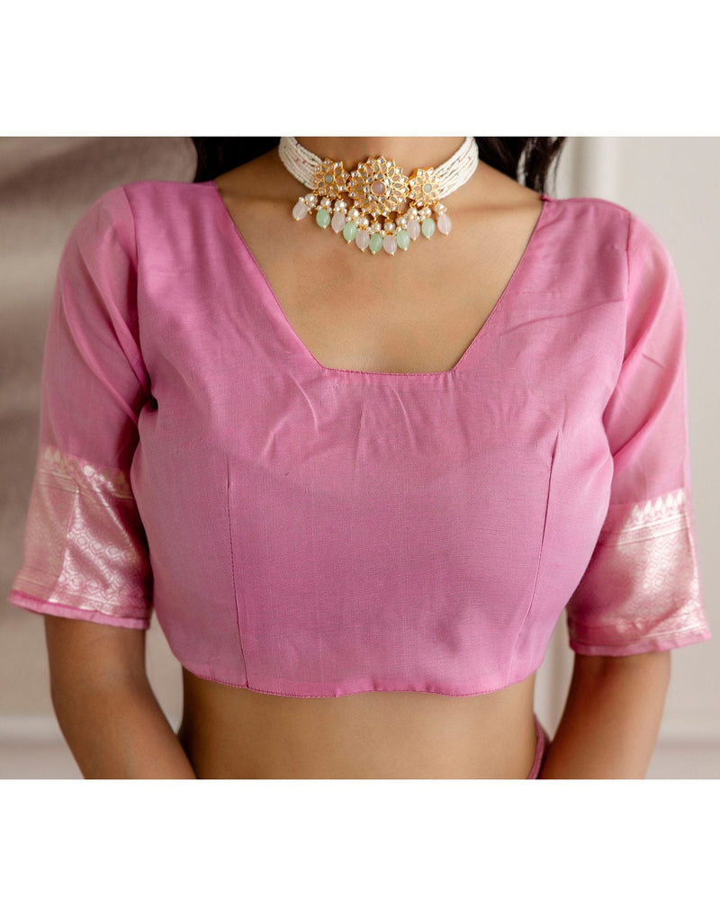 Baby Pink Chanderi Woven Saree