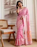 Baby Pink Chanderi Woven Saree