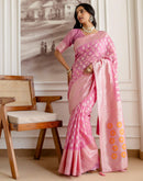 Baby Pink Chanderi Woven Saree