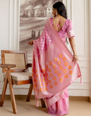 Baby Pink Chanderi Woven Saree