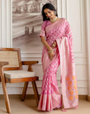 Baby Pink Chanderi Woven Saree