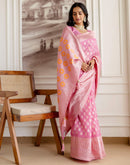 Baby Pink Chanderi Woven Saree