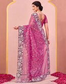 Rani Pink Shimmer Net Embroidery Saree