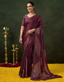 Wine Organza Printed Swarovski Saree