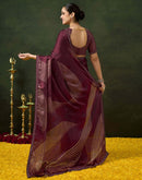 Wine Organza Printed Swarovski Saree