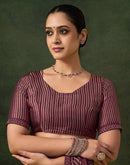 Wine Organza Printed Swarovski Saree