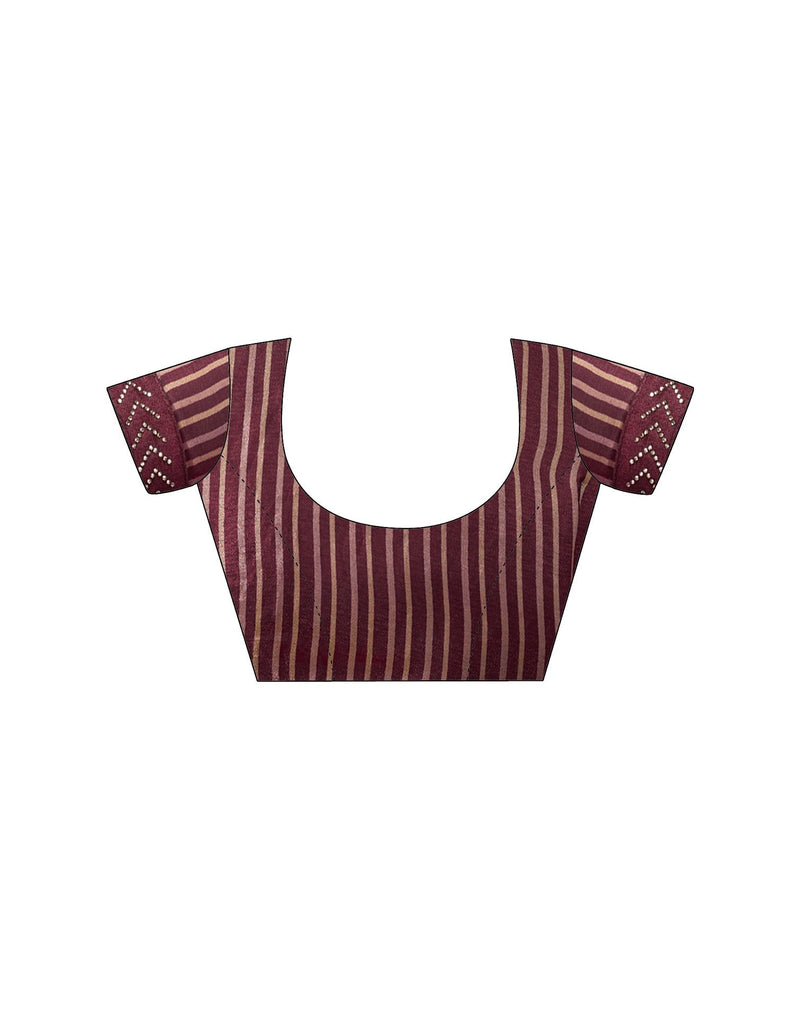 Wine Organza Printed Swarovski Saree