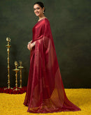 Maroon Organza Printed Swarovski Saree