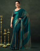 Rama Green Organza Printed Swarovski Saree